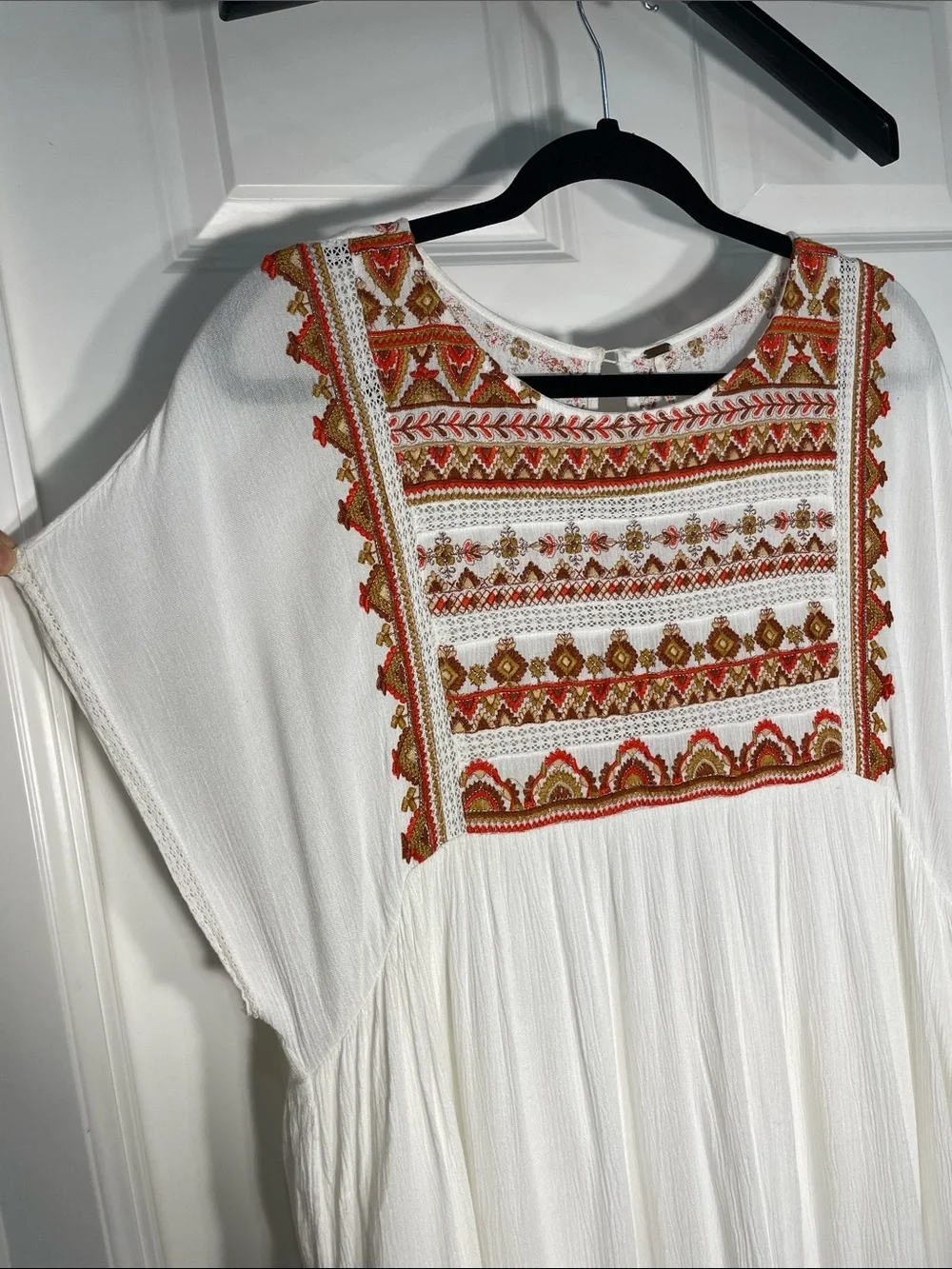 Free People Sunrise Wanderer Mini Dress Large Multi Embroidery Ruffle Crinkle